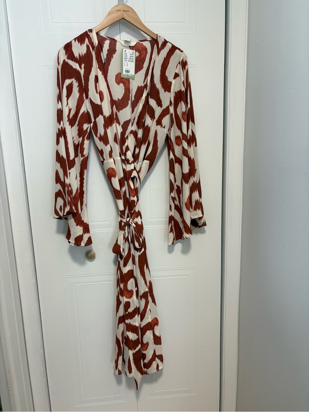 H&M Rust and Cream Wrap Dress with Abstract Print